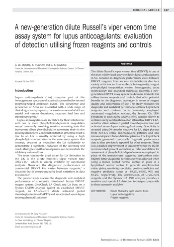 Moore G. W. et al, British Journal of Biomedical Science, 2005